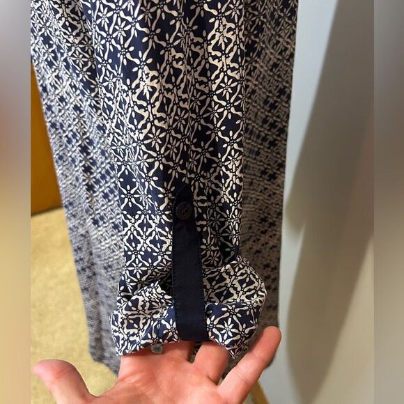 Diane Von Furstenberg silk navy white printed lightweight shirt dress‎ size 4 - Picture 5 of 10
